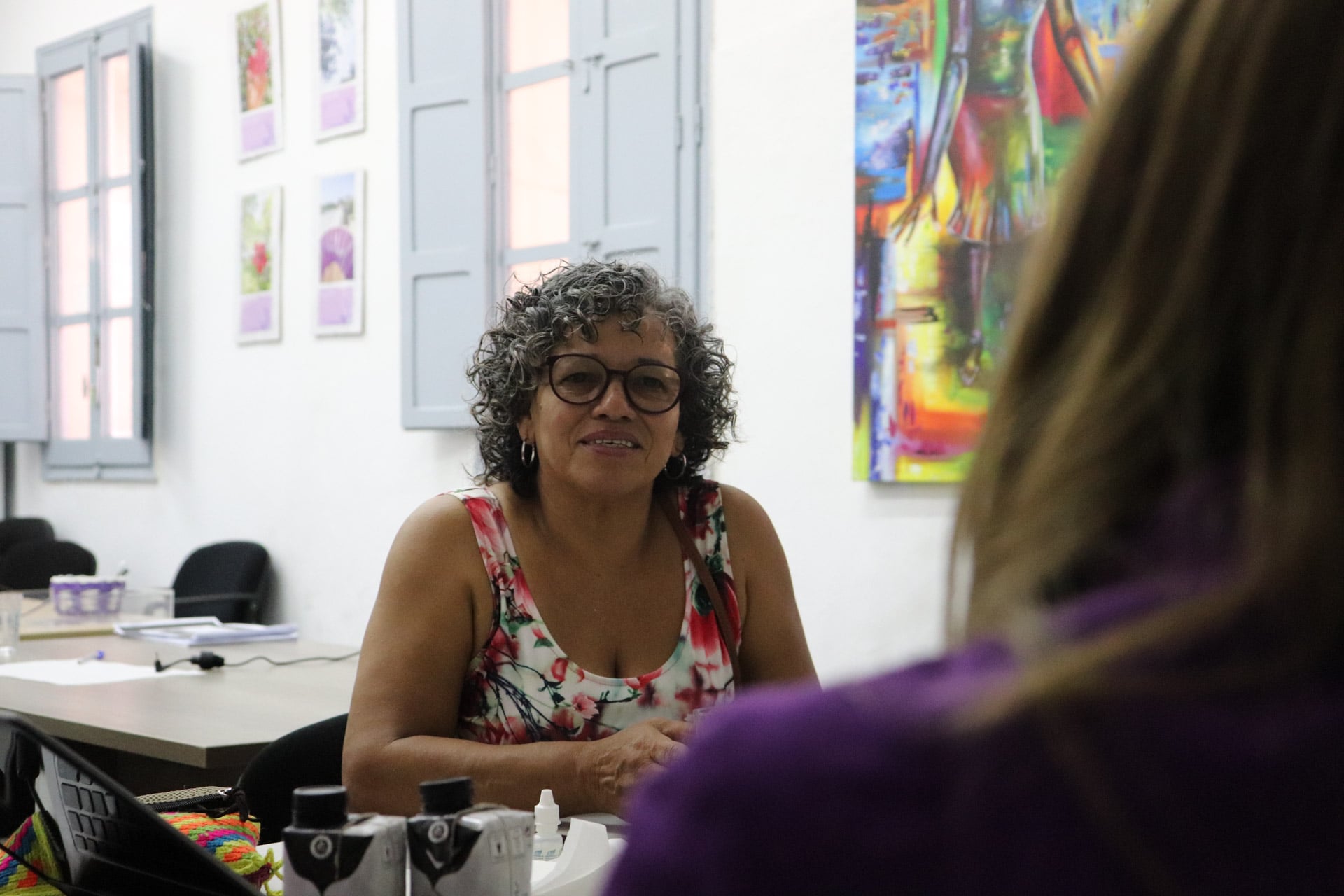 A woman with glasses