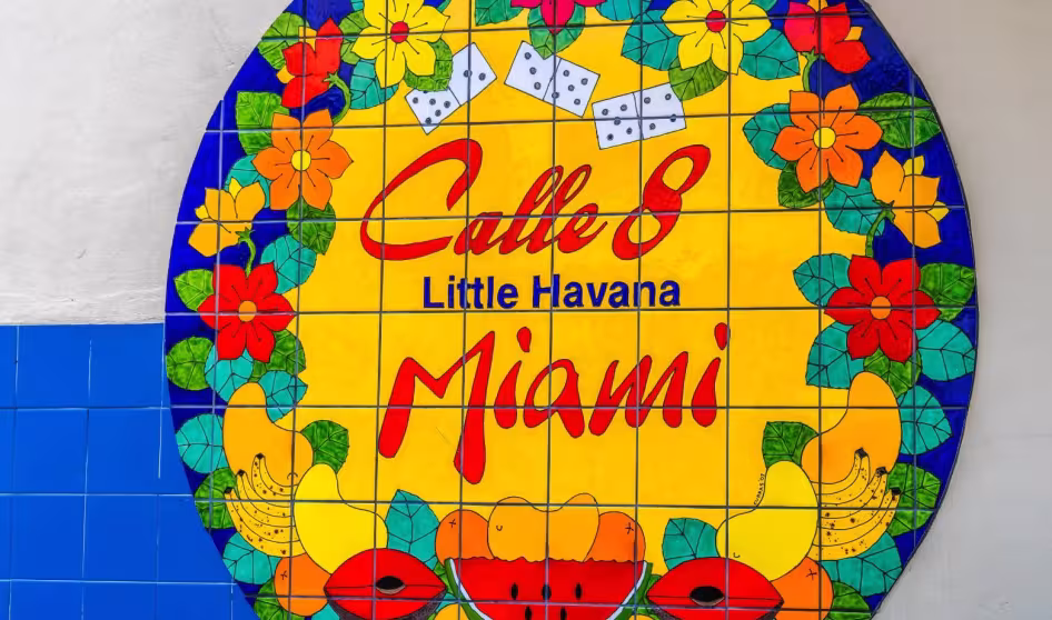 A sign for Calle Ocho in Miami's Little Havana neighborhood. 