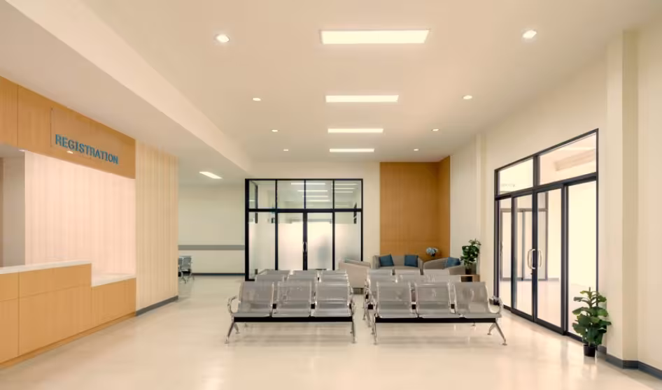 Empty hospital waiting area