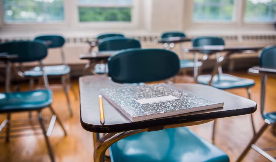 School desks in a classroom