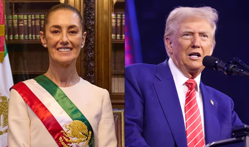 Montaje de fotos de los presidentes Sheinbaum y Trump