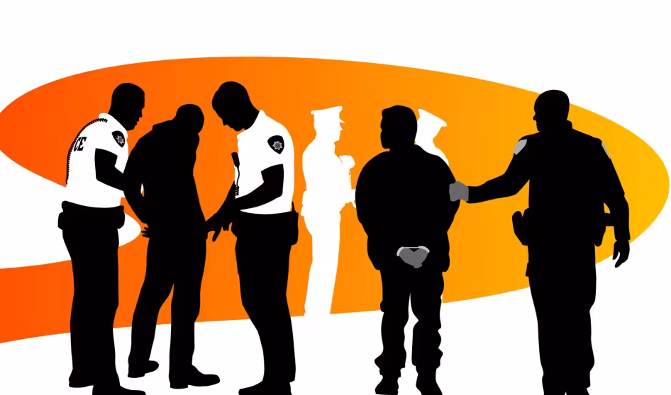 Graphic representation of law enforcement personnel taking individuals into custody