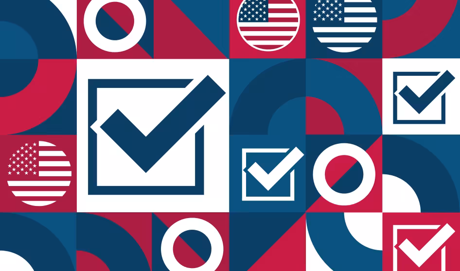 Election-themed geometric pattern in red and blue