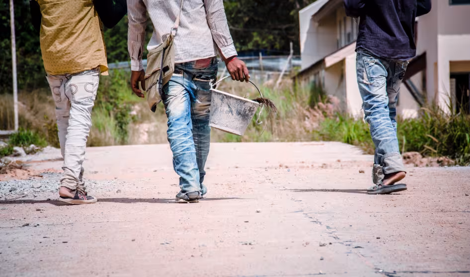 Cambodian construction workers in Thailand