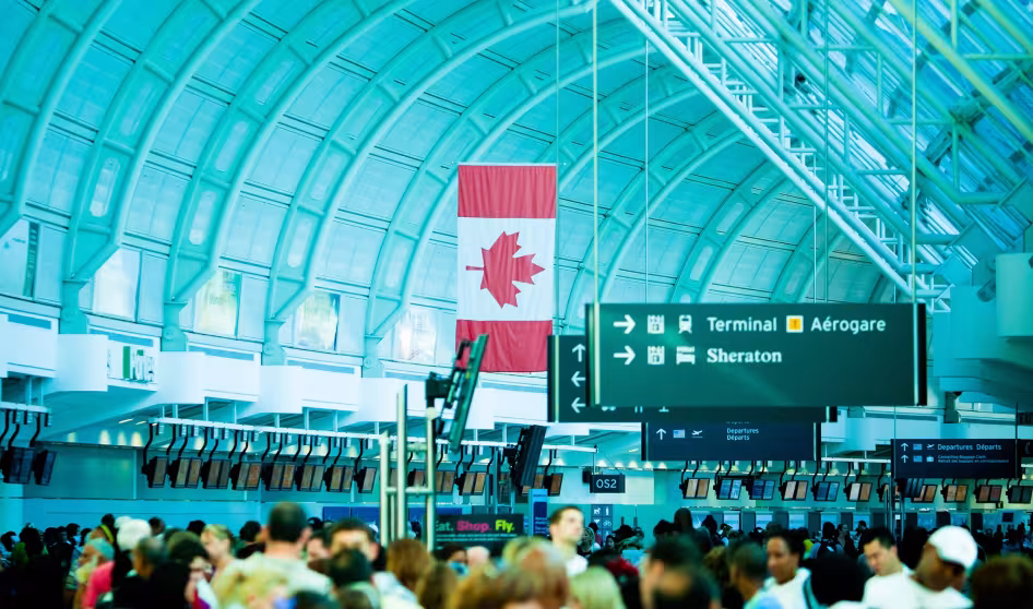 Airport with Canadian flag
