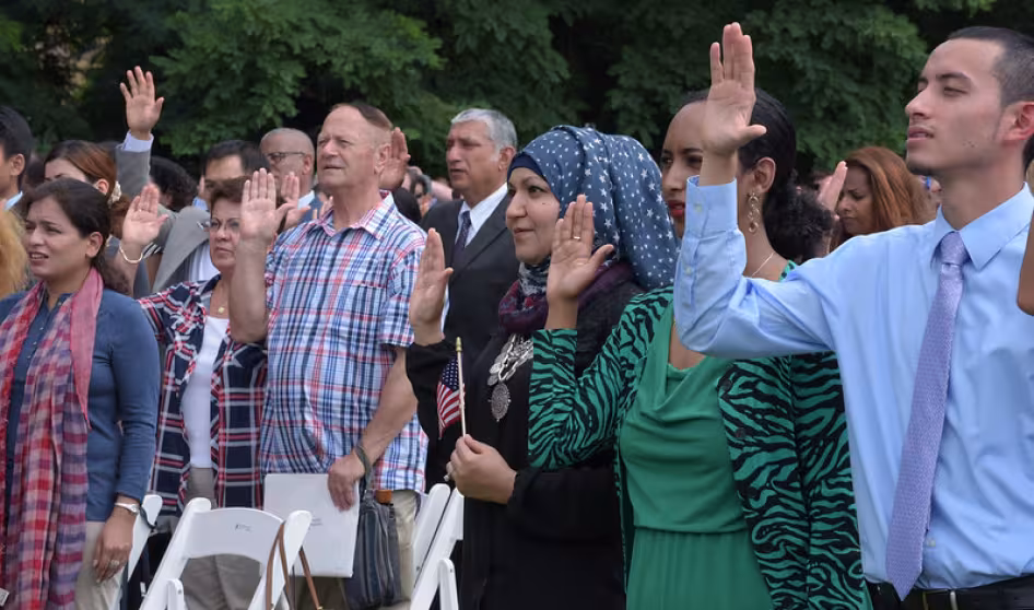 Immigrants at a U.S. naturalization ceremony