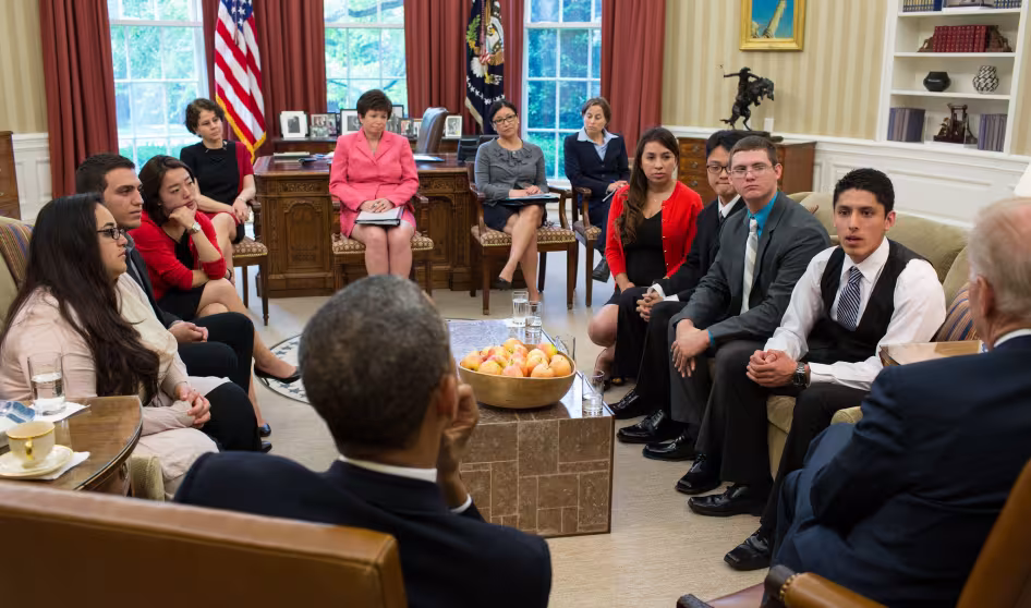 President Obama and Vice President Biden meet with DACA recipients in the Oval Office