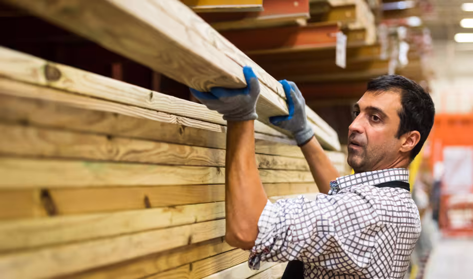 A man working at a lumber warehouse