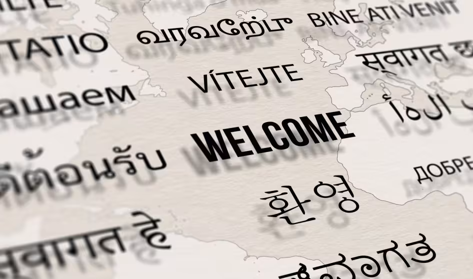 The word "welcome" in many languages
