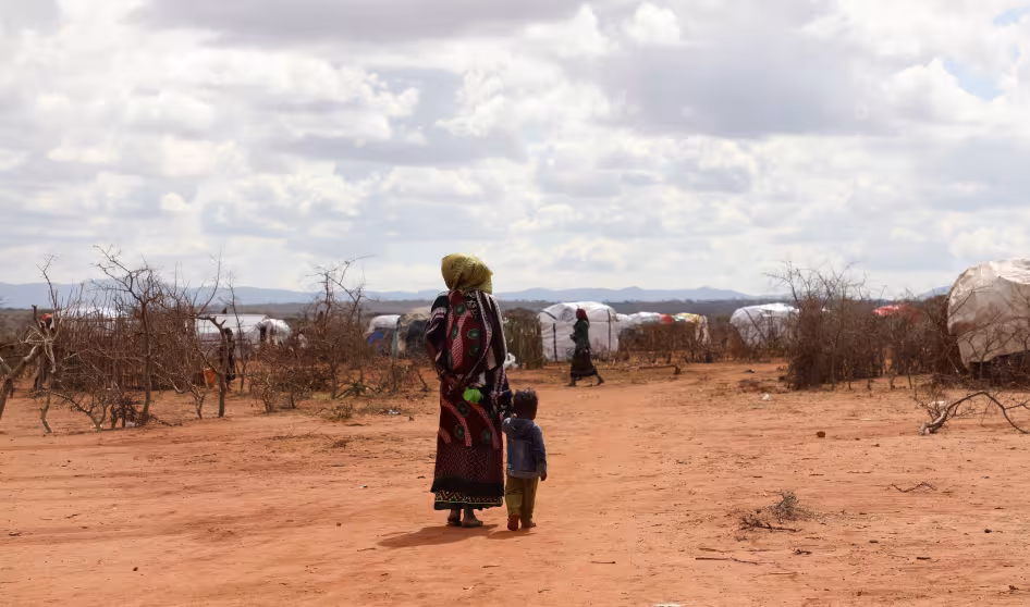 A woman and child in Ethiopia who have migrated due to drought