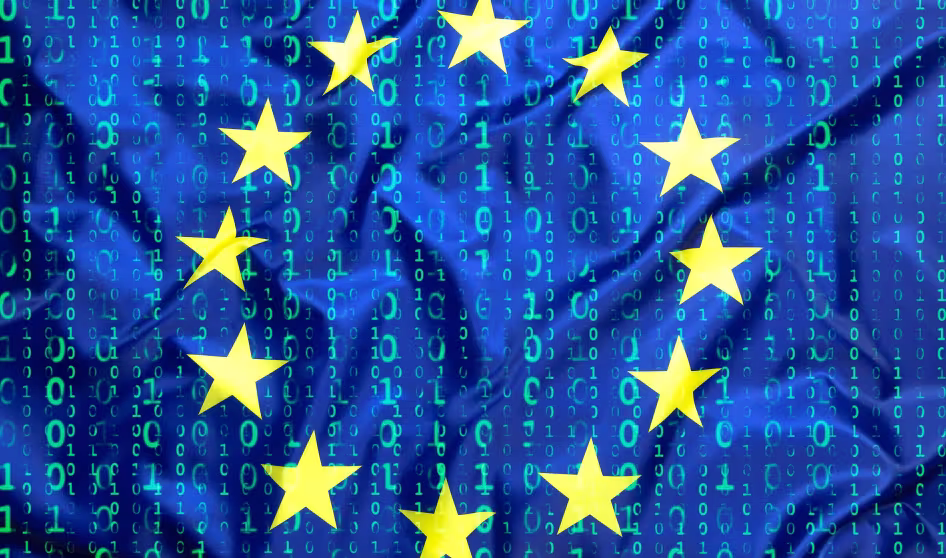 European Union flag composed of binary code 