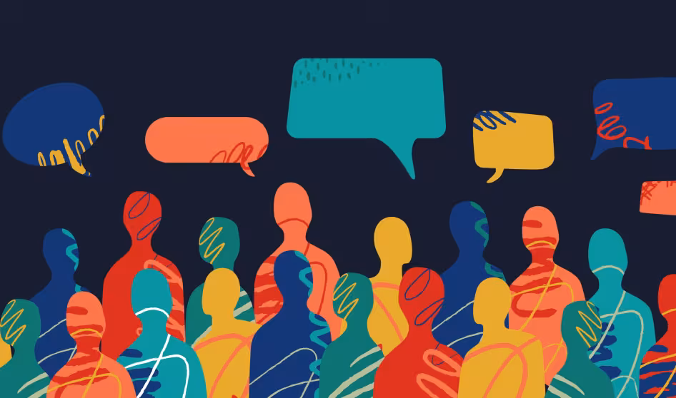 Abstract multicolored silhouettes of people and conversational bubbles