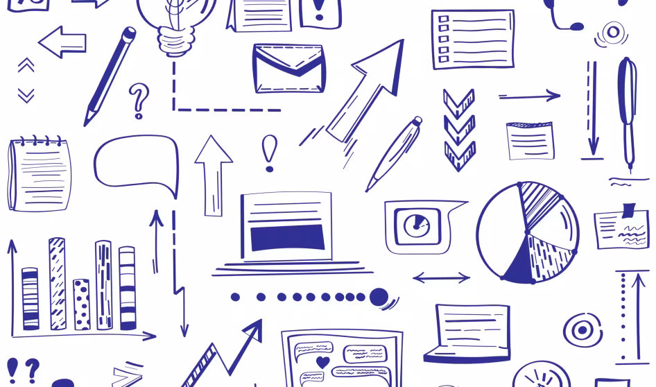 Doodle drawings of elements of organisational design and strategy