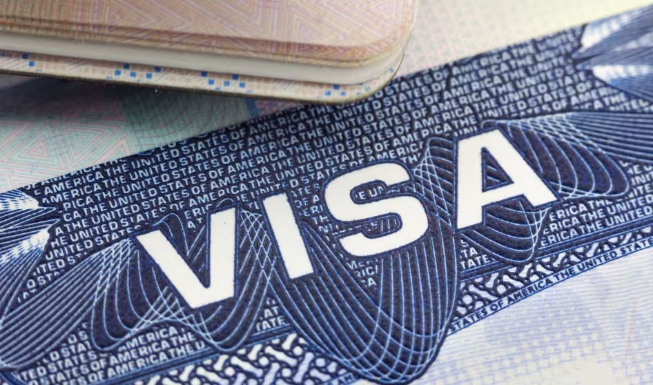 A U.S. visa on a passport page 