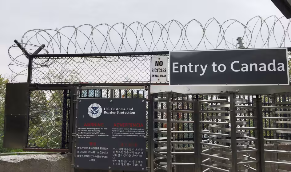 A border checkpoint between Canada and the United States.