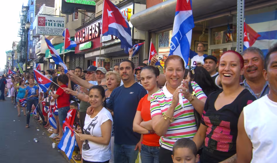 People celebrating a Cuban Day Parade
