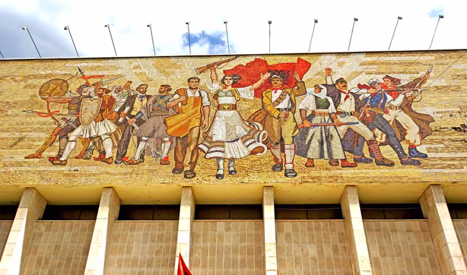 The National Museum of History in Tirana, Albania features a large mosaic with nationalist imagery.