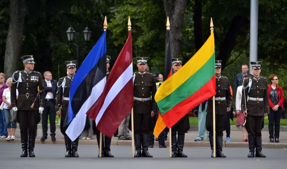 Flags from Estonia, Latvia, and Lithuania on display