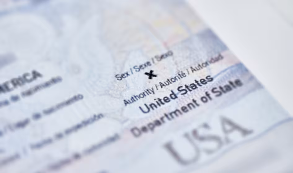  Close-up image of passport with third gender X marker