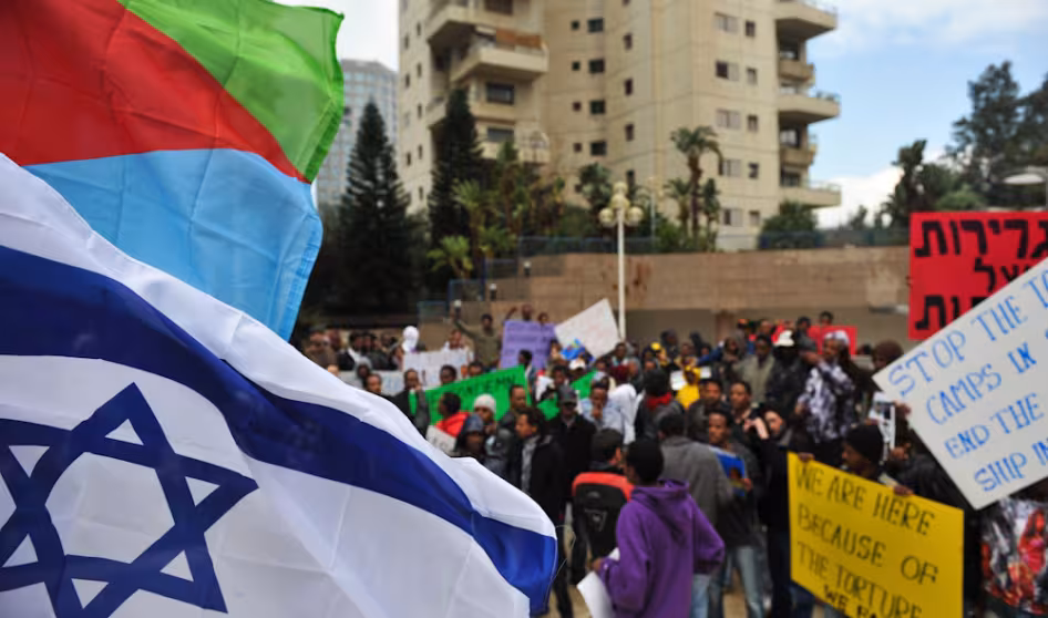 A gathering in Tel Aviv for asylum seeker rights