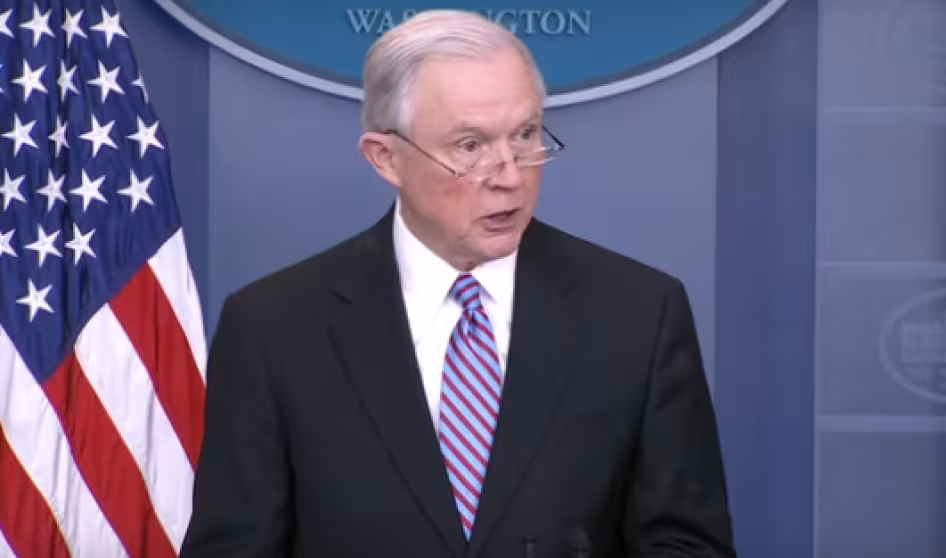 Attorney General Jeff Sessions in the White House briefing room.