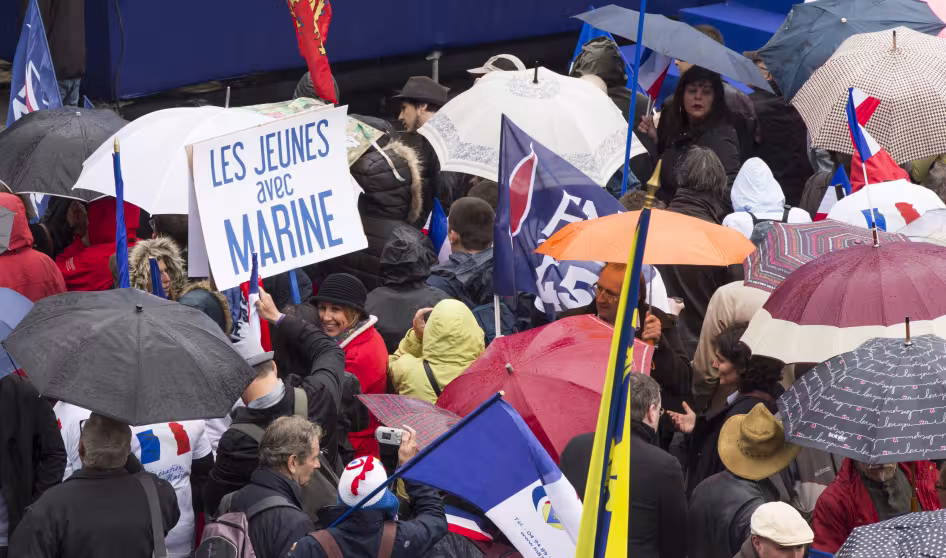 People in France rally for far-right politician Marine Le Pen on May Day.