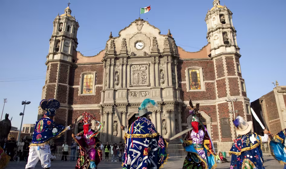 Dancers at the Basilica of Our Lady of Guadalupe in Mexico City.