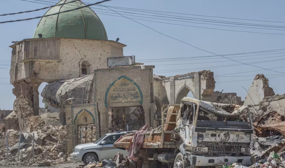 The ruins of the Great Mosque of al-Nuri in Mosul&rsquo;s Old Town