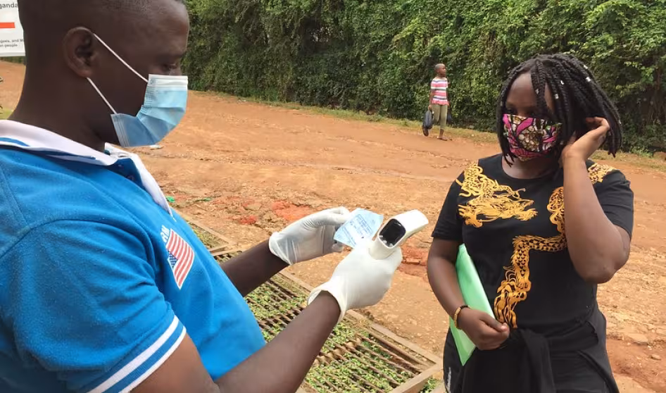 A refugee receives emergency assistance in Uganda.