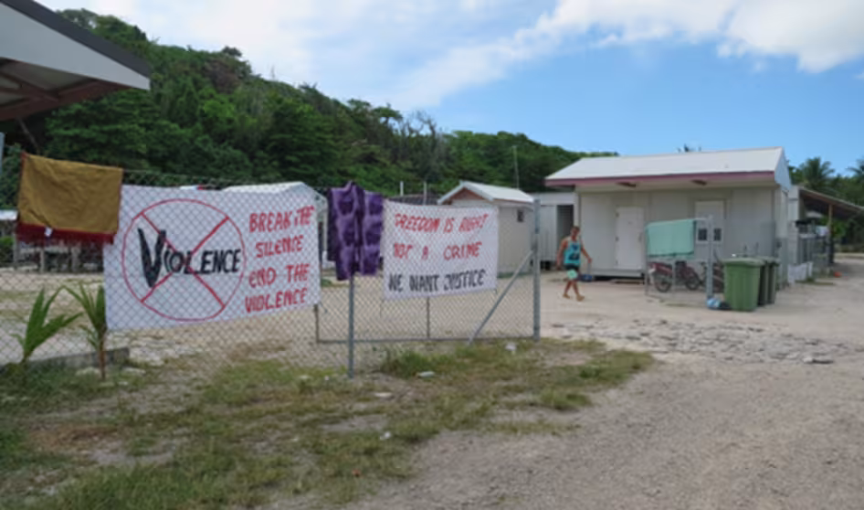 Protests at a refugee compound in Nauru.