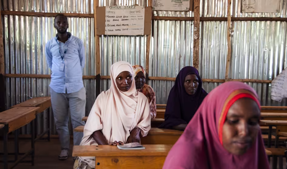 Somali refugees in Ethiopia attend a class.
