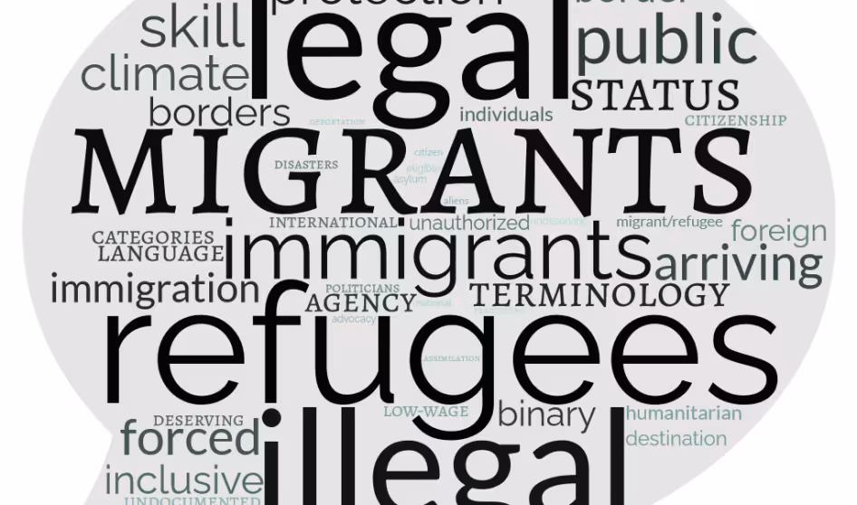 A word cloud showing terminology used to refer to people crossing borders.