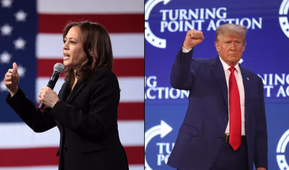 Kamala Harris and Donald Trump speak to supporters
