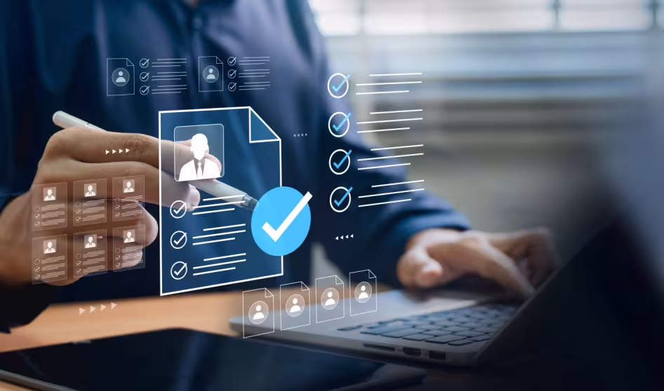 A person uses a digital tool to screen a job applicant