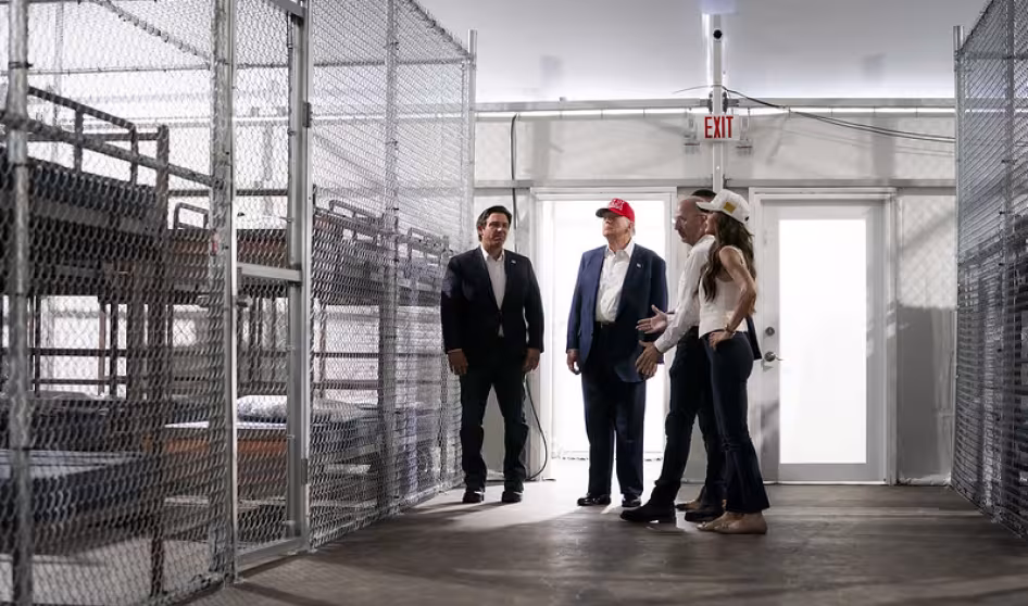 President Donald Trump tours the Alligator Alcatraz immigration detention facility in Florida