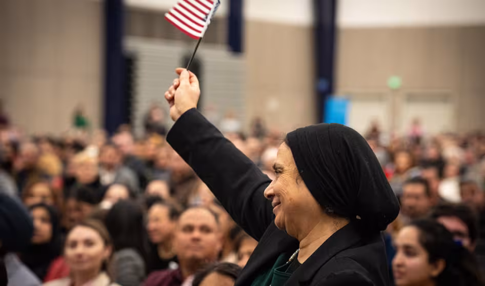 A woman at a naturalization ceremony in California.
