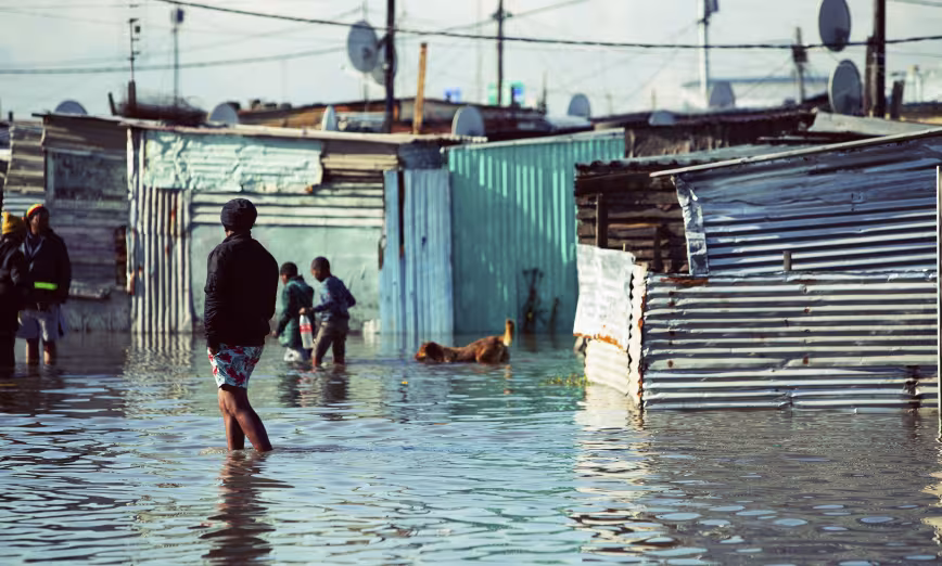 People wading through high water