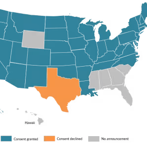 A map of states affirming their consent to accept refugees