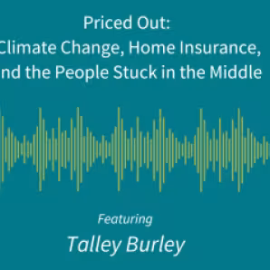 Changing Climate Changing Migration Logo -sound waves on a teal background- featuring Talley Burely