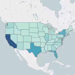 A U.S. state map with states in shades of blue and teal