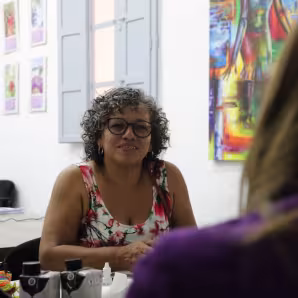 A woman with glasses