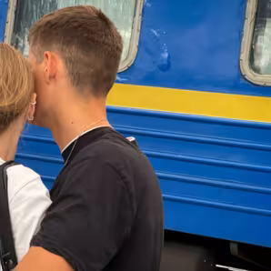 The backs of two people.