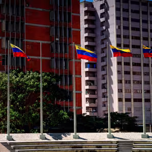 Venezuelan flags in front of government buildings in Caracas