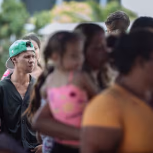 Group of Venezuelan migrants gathered