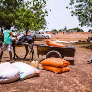 A food and goods distribution to returned migrants in Burkina Faso