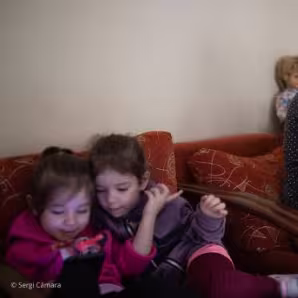 Family in Jesuit houses sheltering families in Lyiv, Ukraine