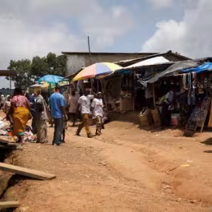 Market on a dirt road in an African community