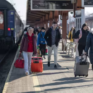 Refugees at a train station