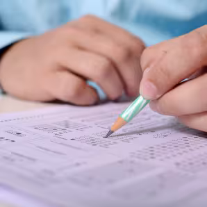 A student taking an exam