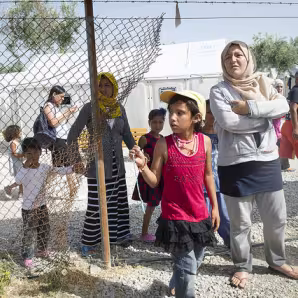 Refugees at a camp in Lesbos, Greece